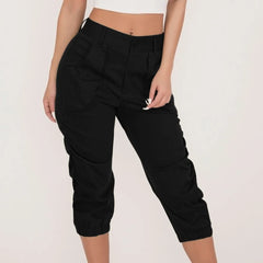 Women's Casual Cropped Pants Summer High Waist Loose Cargo Pants