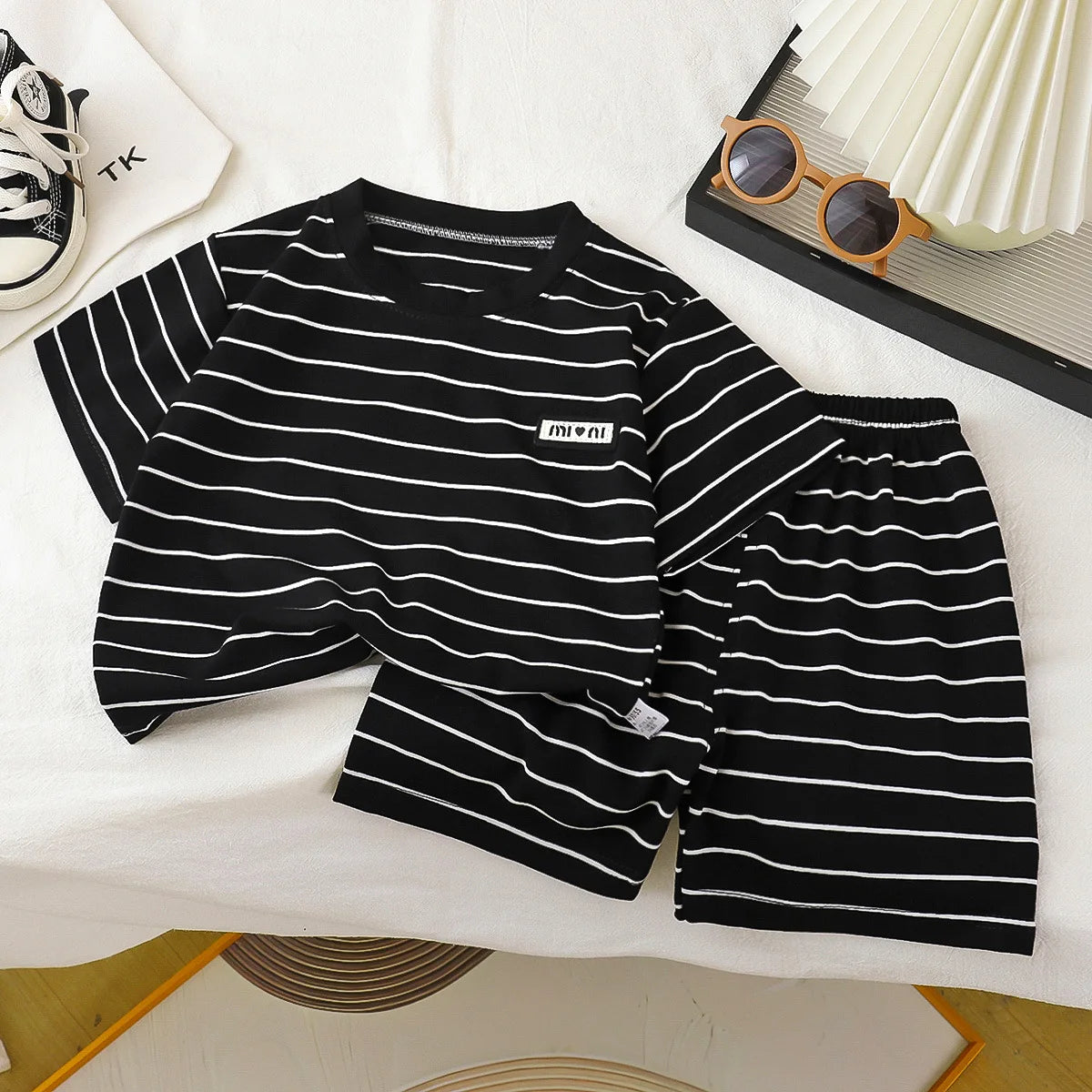 0-5 years Children's short-sleeved suit Summer new boys striped T-shirt shorts two-piece suit baby breathable casual sportswear