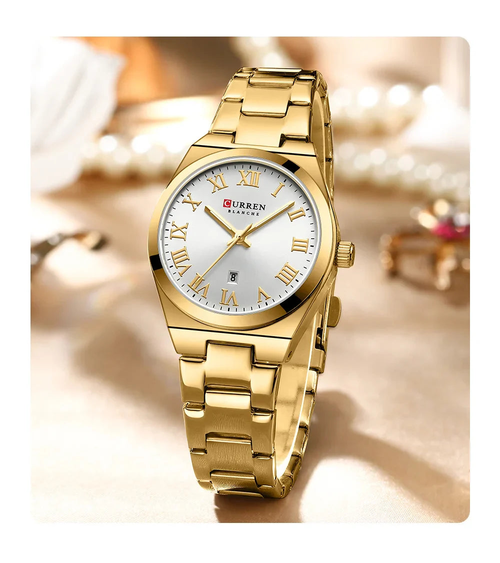 CURREN Luxury Women Watches Fashion Casual FemaleLadies Stainless Steel Quartz Wristwatches Life Waterproof Girlfriend Gift