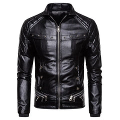 Motorcycle Bomber Add Wool Leather Jacket Men Autumn Turn Down Fur Collar