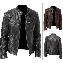 Top Layer Vintage Leather Clothes Men's Stand Collar Motorcycle Clothes