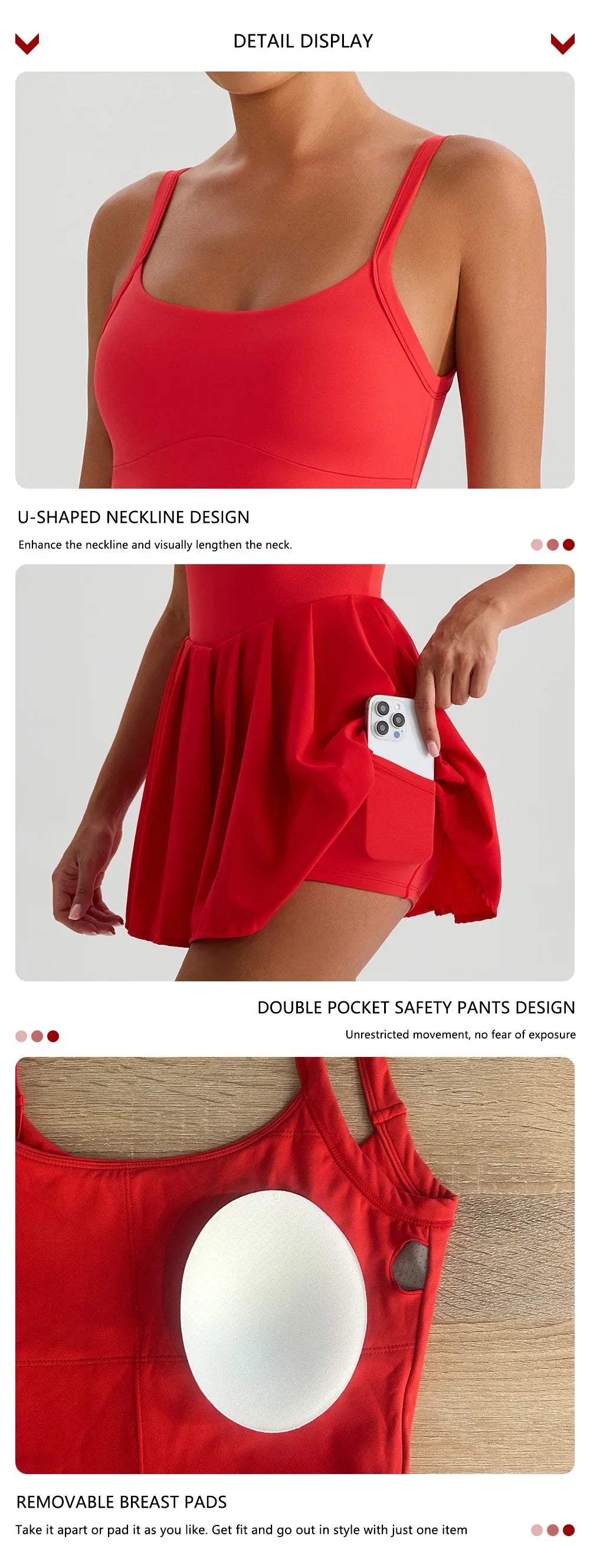 Hearuisavy Women's Summer Sleeveless Sports Dress Breathable Tennis Dress One-Piece Mini Skirt Golf Skirts Jumpsuit With Pockets