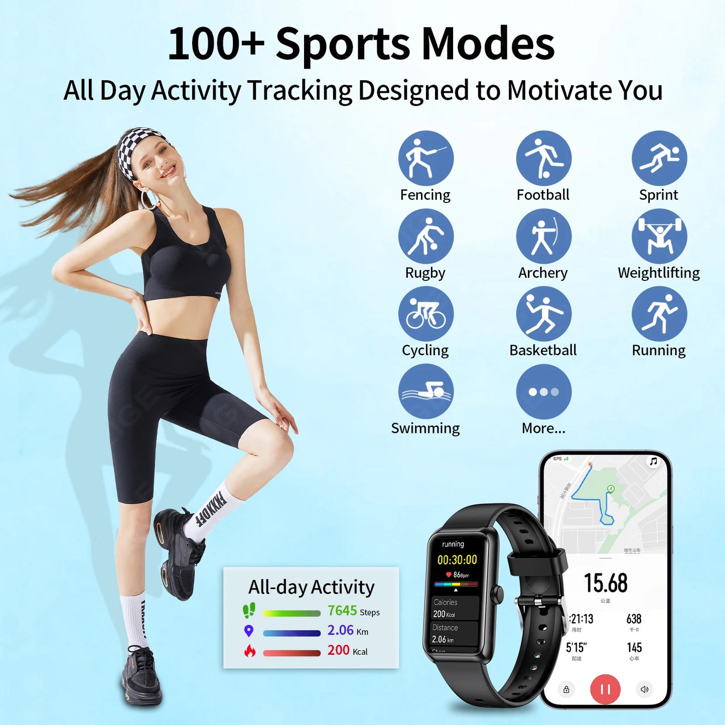 LIGE New Sport Fitness Tracker Smart Bracelet Heart Rate Blood Oxygen Monitor Call Reminder 1.47" Smartwatch Band For Men Women