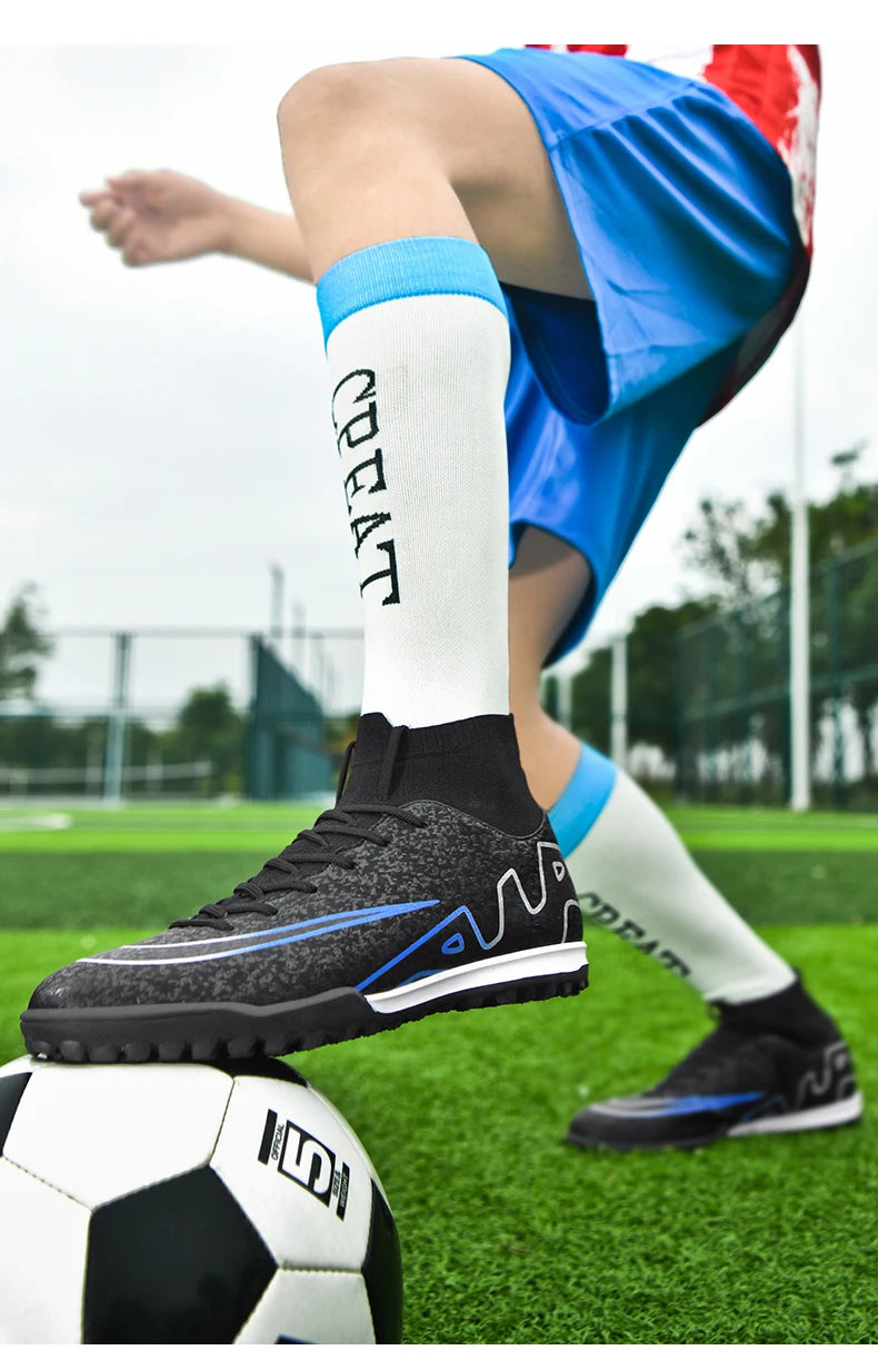 Men Soccer Cleats High Ankle Football Boots TF/FG Training Outdoor Long Spikes