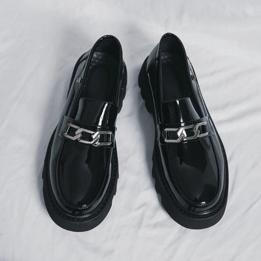 Men Patent Leather Oxfords Slip On Thick Tottom For Male Derby Shoes