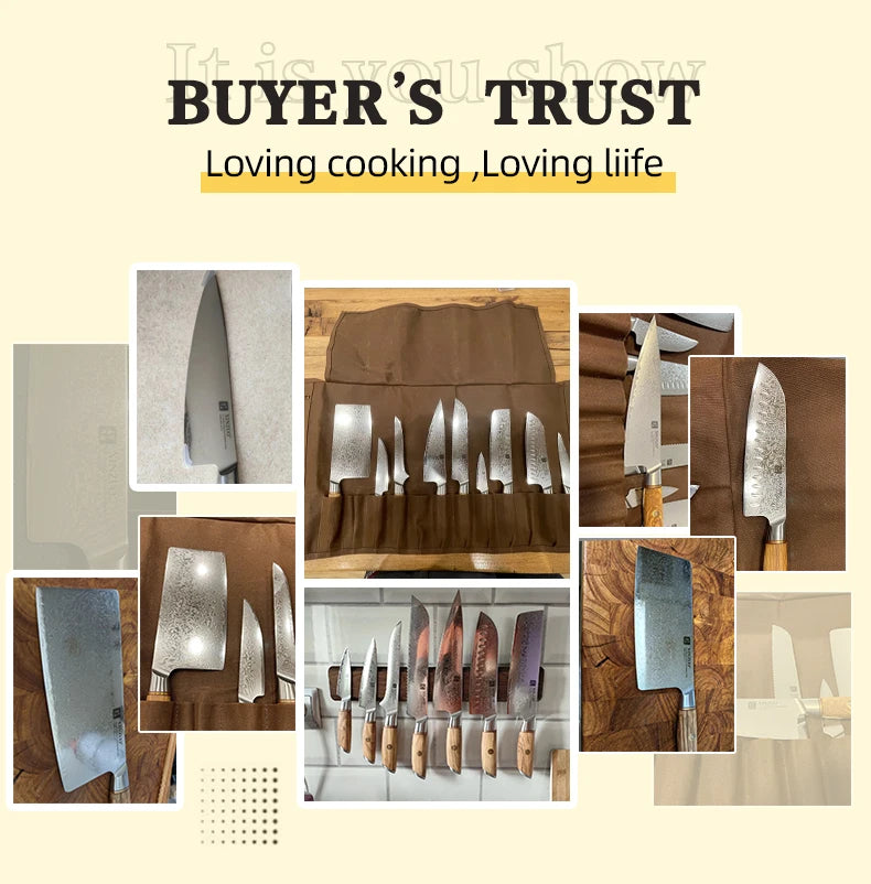 1-8pcs Kitchen Knife Set 73 Layers Custom Damascus Steel 15°±1 Per Side Steel Blade