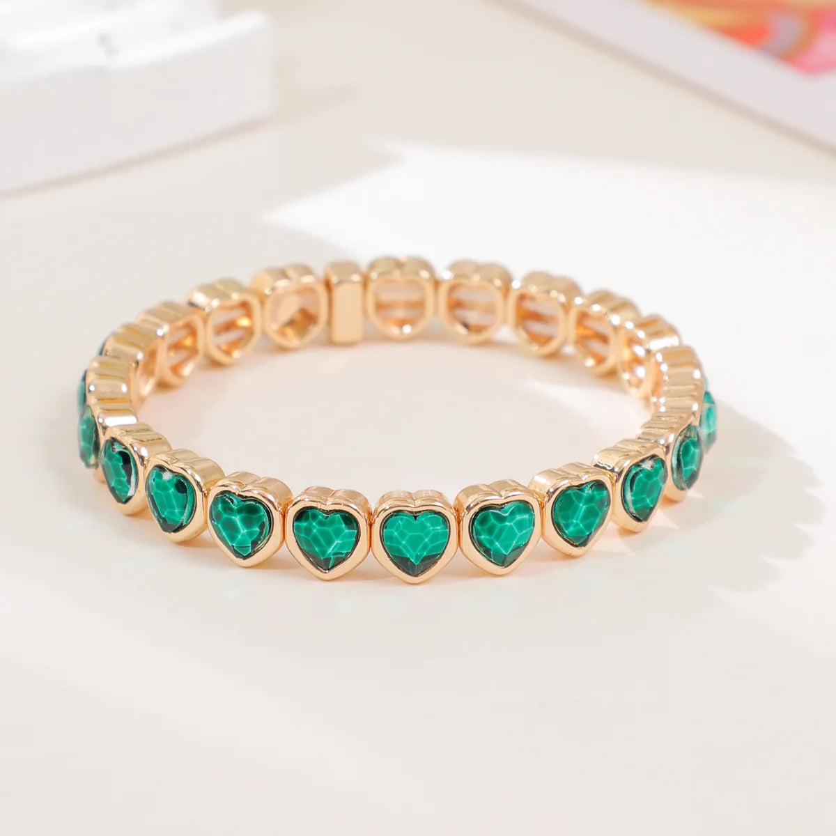Gold Color Love Heart Bracelet For Women Rhinestone Peach Elastic Bangle Hand Hoop Women Delicate Summer Jewelry Accessory