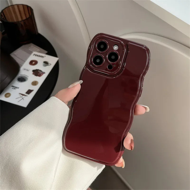 Cushion Wave Gorgeous Wine Red Phone Case For iPhone 16 11 12 13 14 Plus 15 Pro Max Protection Shockproof Soft Cover