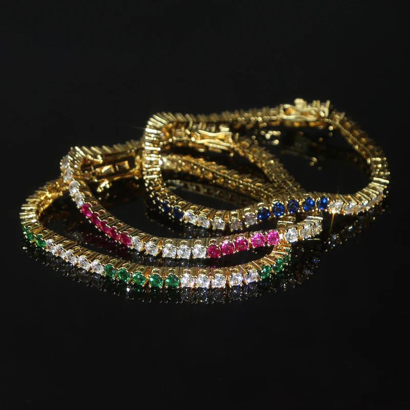 Sdzstone NEW Arrived Fashion Women Jewelry Gold Color High Quality 5A Cubic Zirconia Colorful CZ Tennis Chain Bracelet