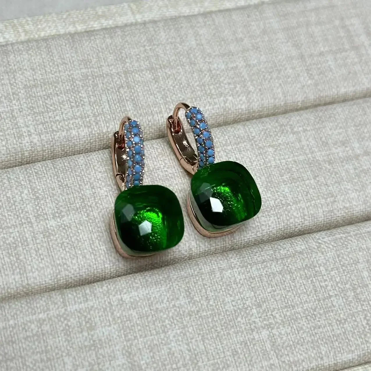 10.6mm Nudo Earrings Inlay Turquoise Zircon For Women Blue Topaz Drop Candy Square Crystal Earring Fashion Jewelry Gift