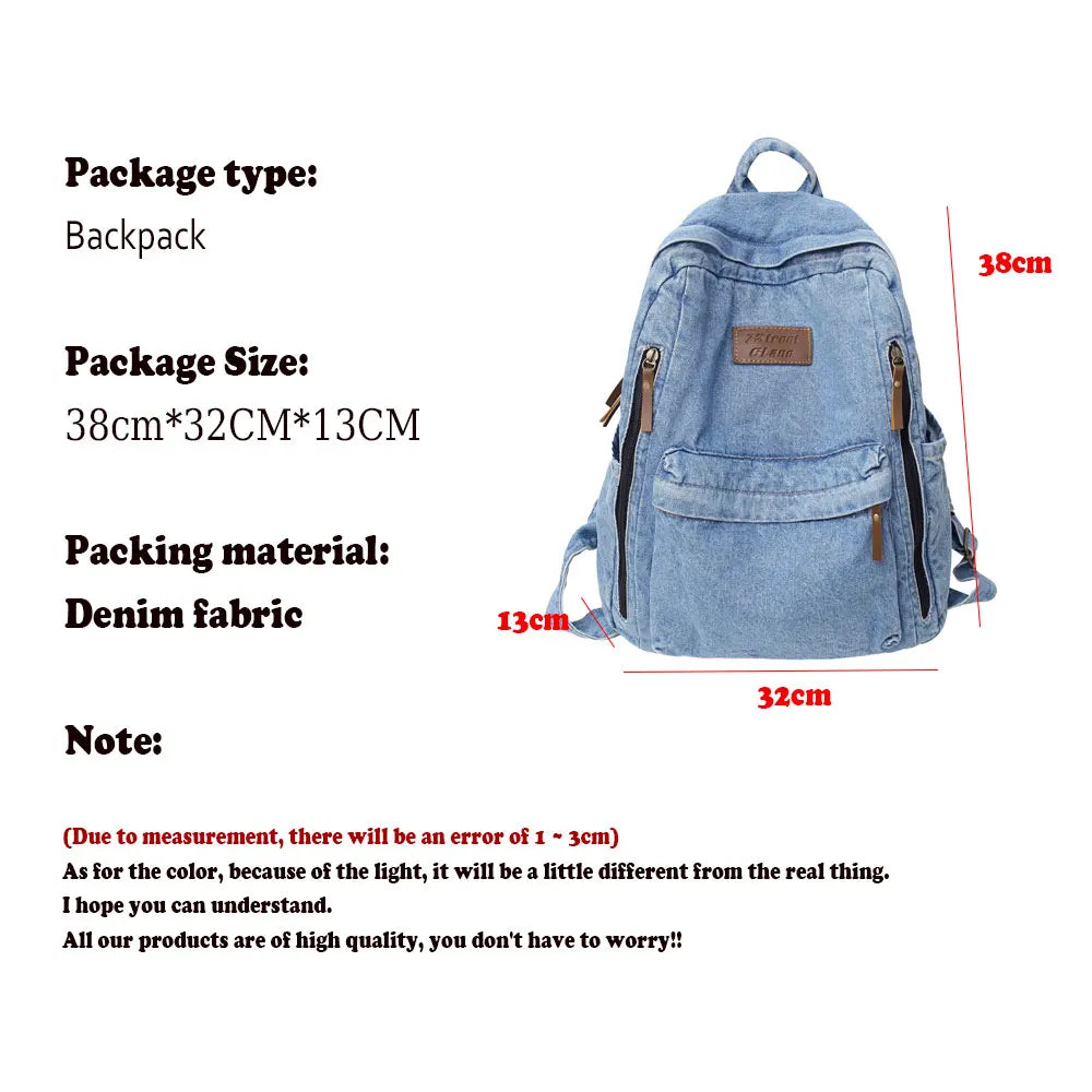 Denim Fashion Backpacks for School Trend Student Jeans Bag Multi Pockets Large Capacity Rucksack Mochila De Escola Feminina 2023