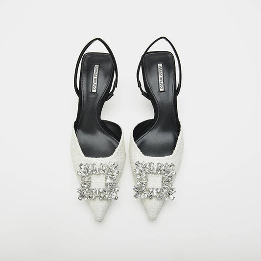 Women Pumps Luxury Crystal Slingback High Heels Ladies Summer Sandals