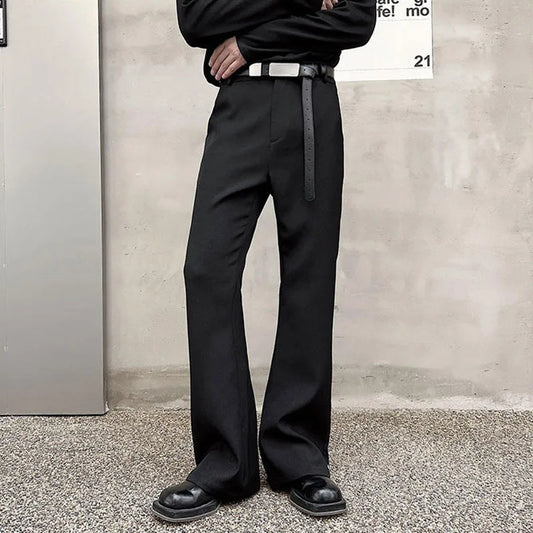 Trendy Male Suit Summer Pocket Minimalism Casual Solid Color Men Flare Trouser