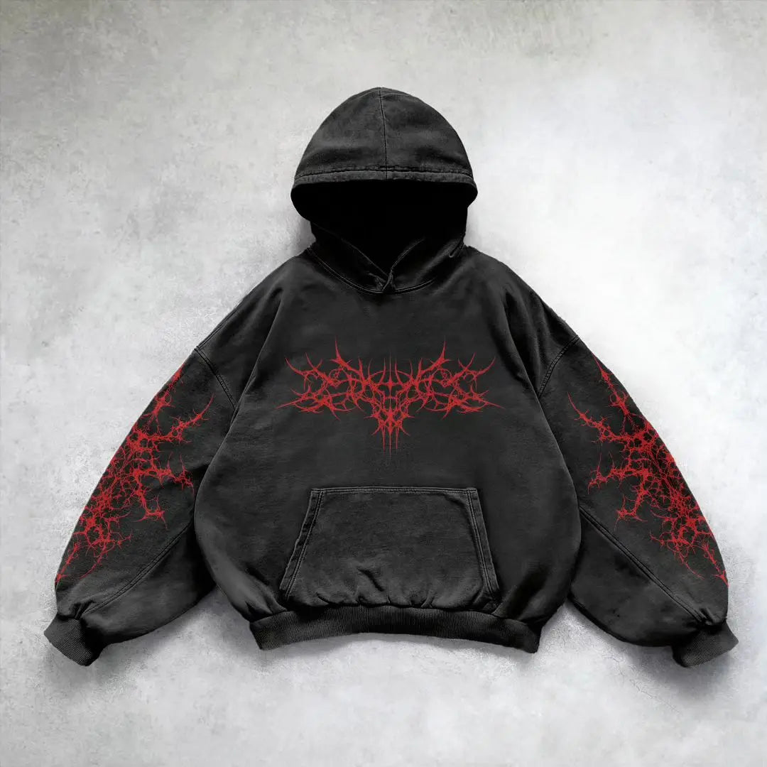 Hip Hop Pattern Print Fleece Padded Hoodie Women New Street Popular