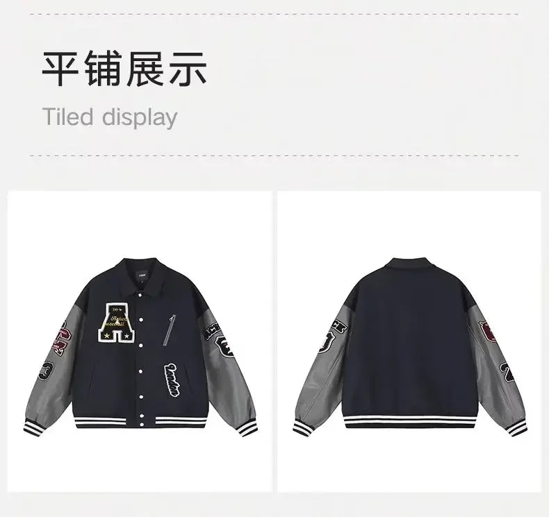 Letter Embroidery Bomber Jacket Men Women Autumn Winter Leather Sleeves