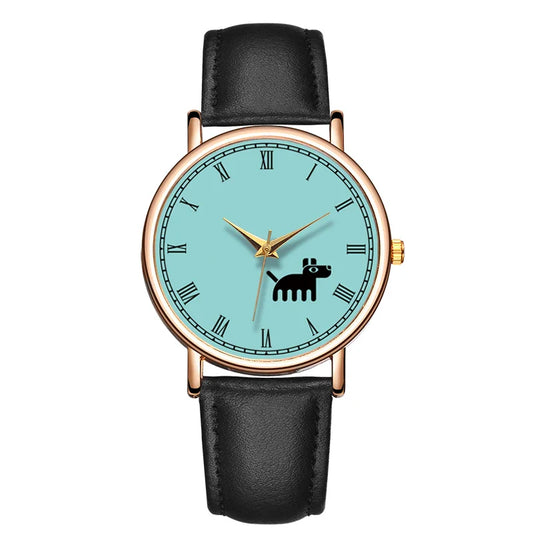 Fashion Ladies Quartz Watch Black Dog Women Watch Leather Waterproof Casual Dress Woman Watch