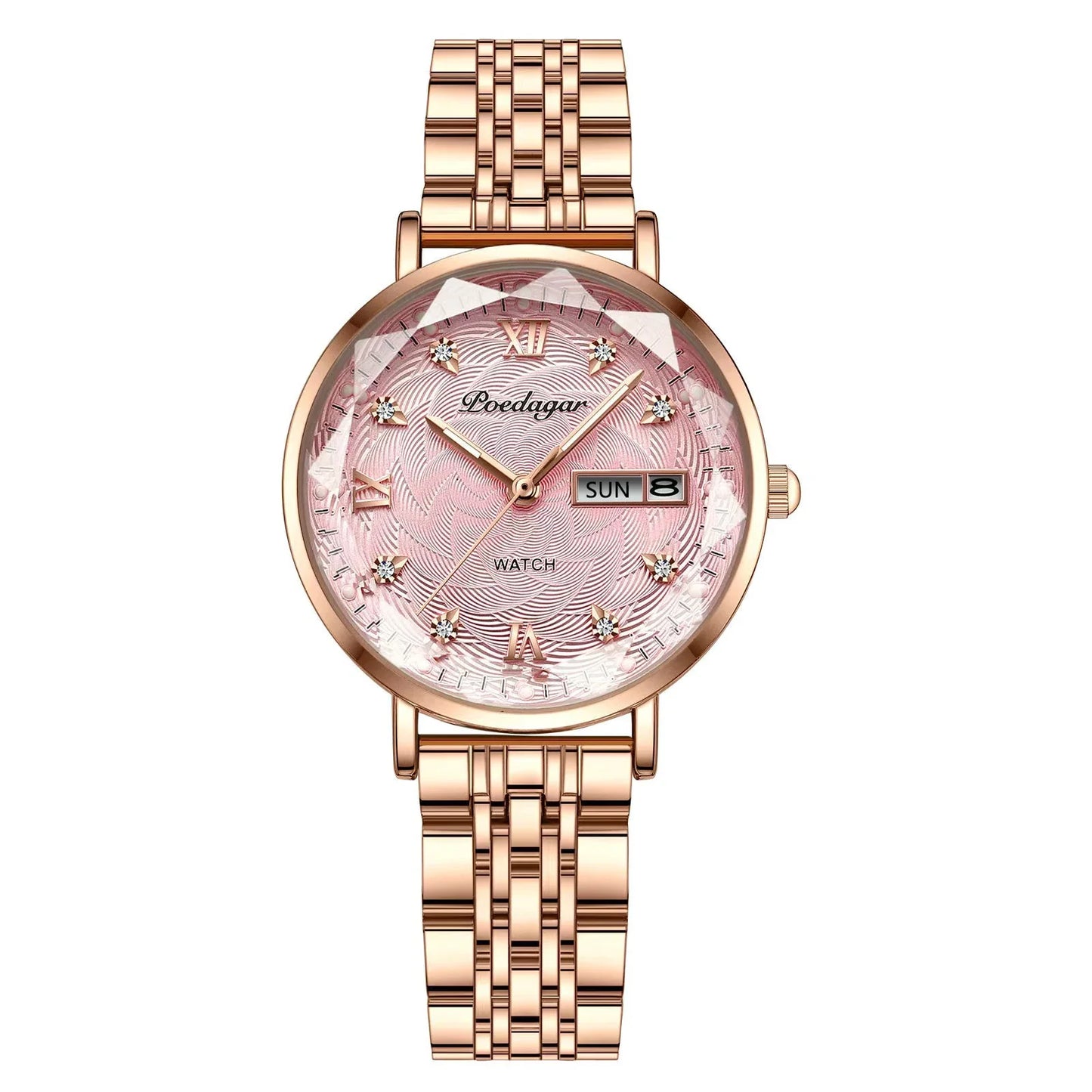 POEDAGAR Elegant Luxury Women Watch Waterproof Luminous Date Week Ladies Watches Fashion Stainless Steel Quartz Woman Wristwatch