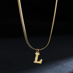 Gold Plated Stainless Steel Pendant Necklace for Women Snake Chain Initial Letter