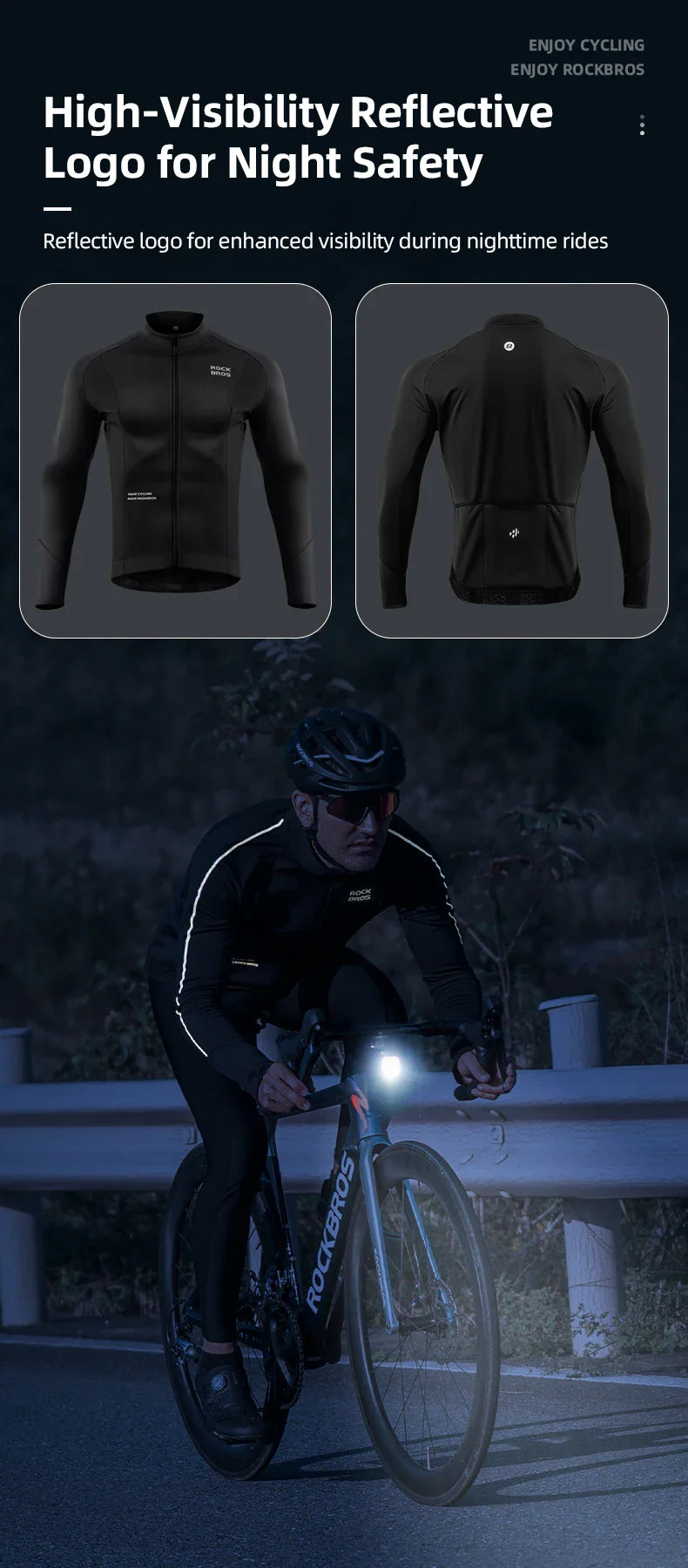 ROCKBROS Bicycle Jersey Fall/Winter Fleece Cycling Clothing Thermal Long Sleeve Cycling Clothing Warmer Windproof Sportswear