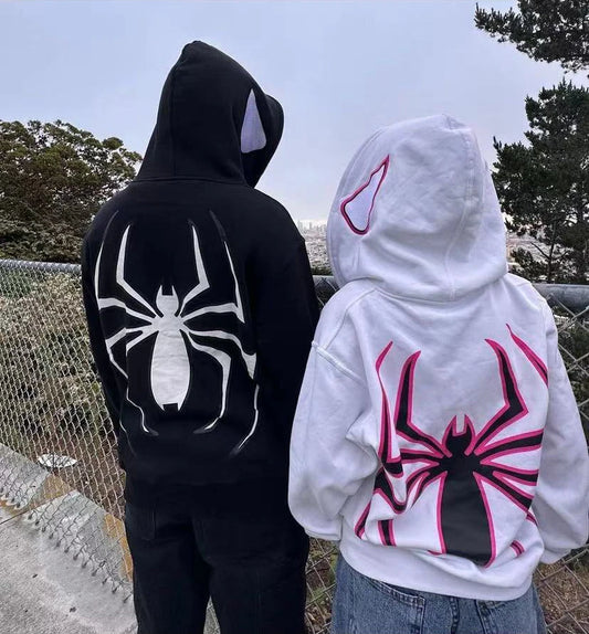 Y2k Men Spider Print Hoodies Women Hip Hop Zip Up Long Sleeve Jacket Coats