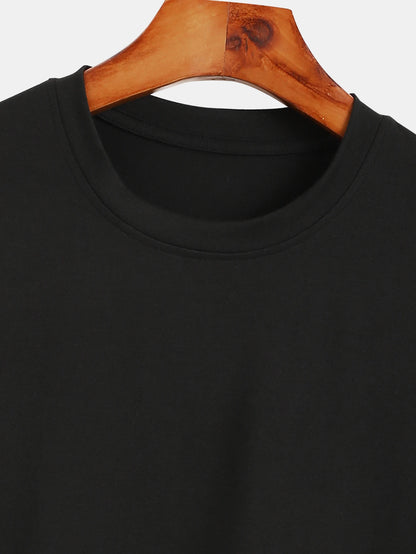 Trendy new long-sleeved t-shirt men's simple printed round neck T-shirt trend versatile casual tops men's T-shirt