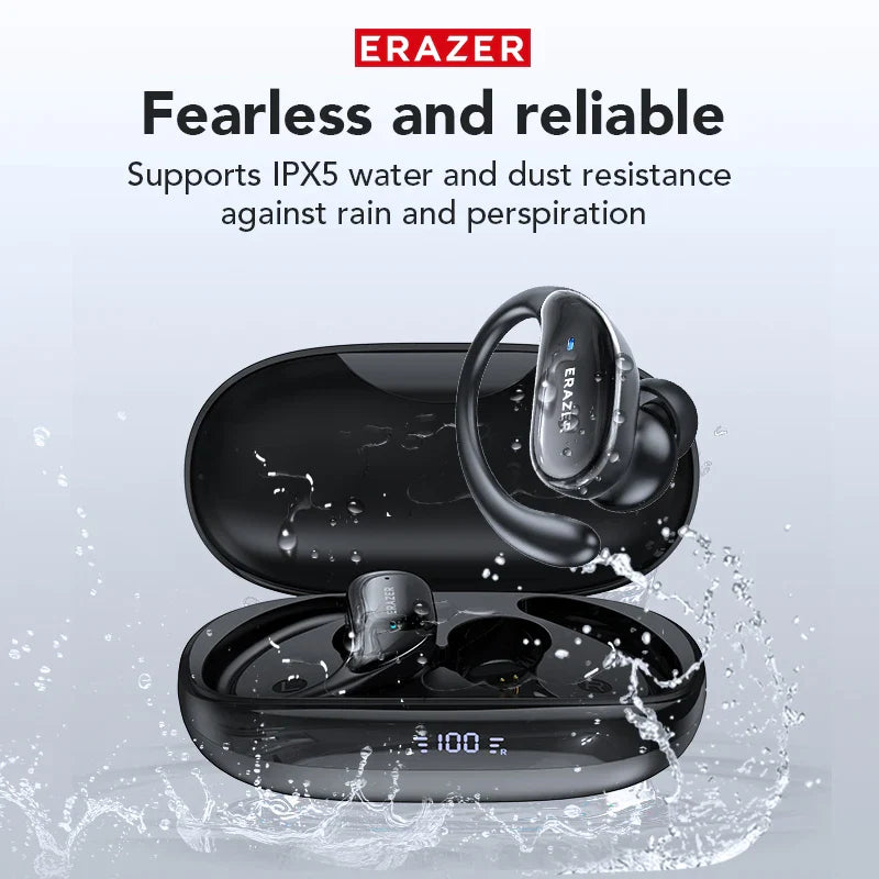 ERAZER XT80 Sports Wireless Headphones with Mics, Button Control, LED Power Display,Hifi Stereo Sound