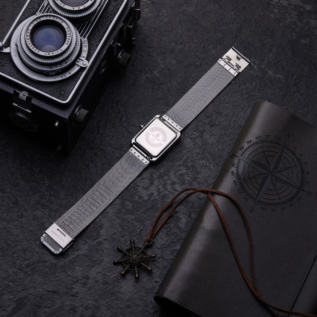 OGEDA Waterproof Couple Watches Casual Fashion Quartz Stainless Steel Leather Strap Square Dial Men's And Women's Lover Watch