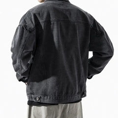 Men's Denim Jacket Blue Button Male Jean Coats with Embroidery Loose Big Size Worn