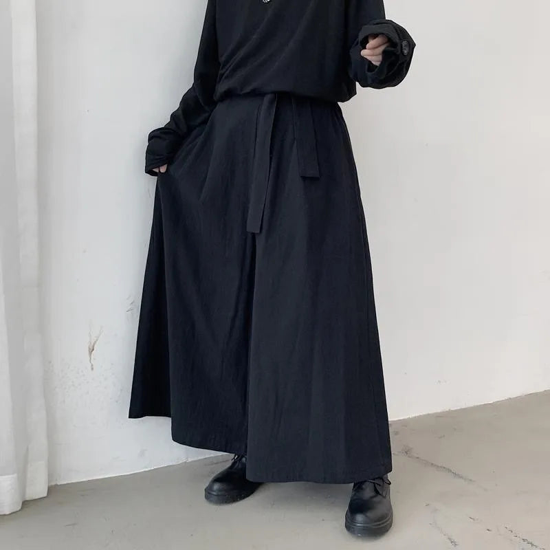 Male Pants: Wide Chinese Hanfu Harajuku Style Hakama Kimono Tang Casual Men