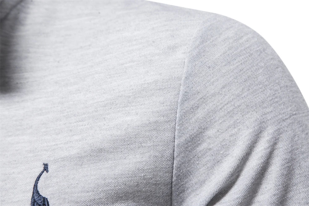 AIOPESON Deer Embroidery Men's Polo Shirts Solid Color Long Sleeve Polo Shirts for Men New Spring Social Business Polos Male