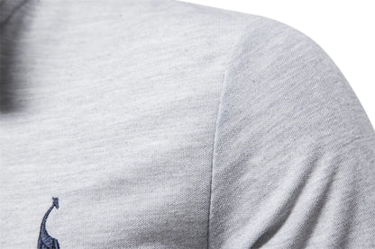 AIOPESON Deer Embroidery Men's Polo Shirts Solid Color Long Sleeve Polo Shirts for Men New Spring Social Business Polos Male