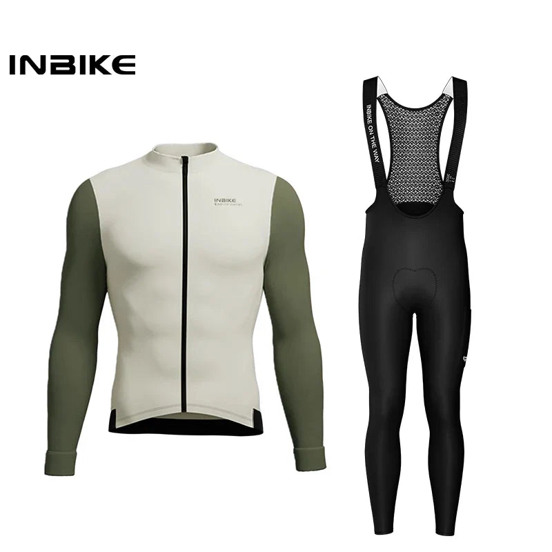 INBIKE Fleece Men's Cycling Jersey  Winter Cycling Sets Warm Long-sleeved Suit Soad Bike Bicycle Jacket Overalls Riding Suit