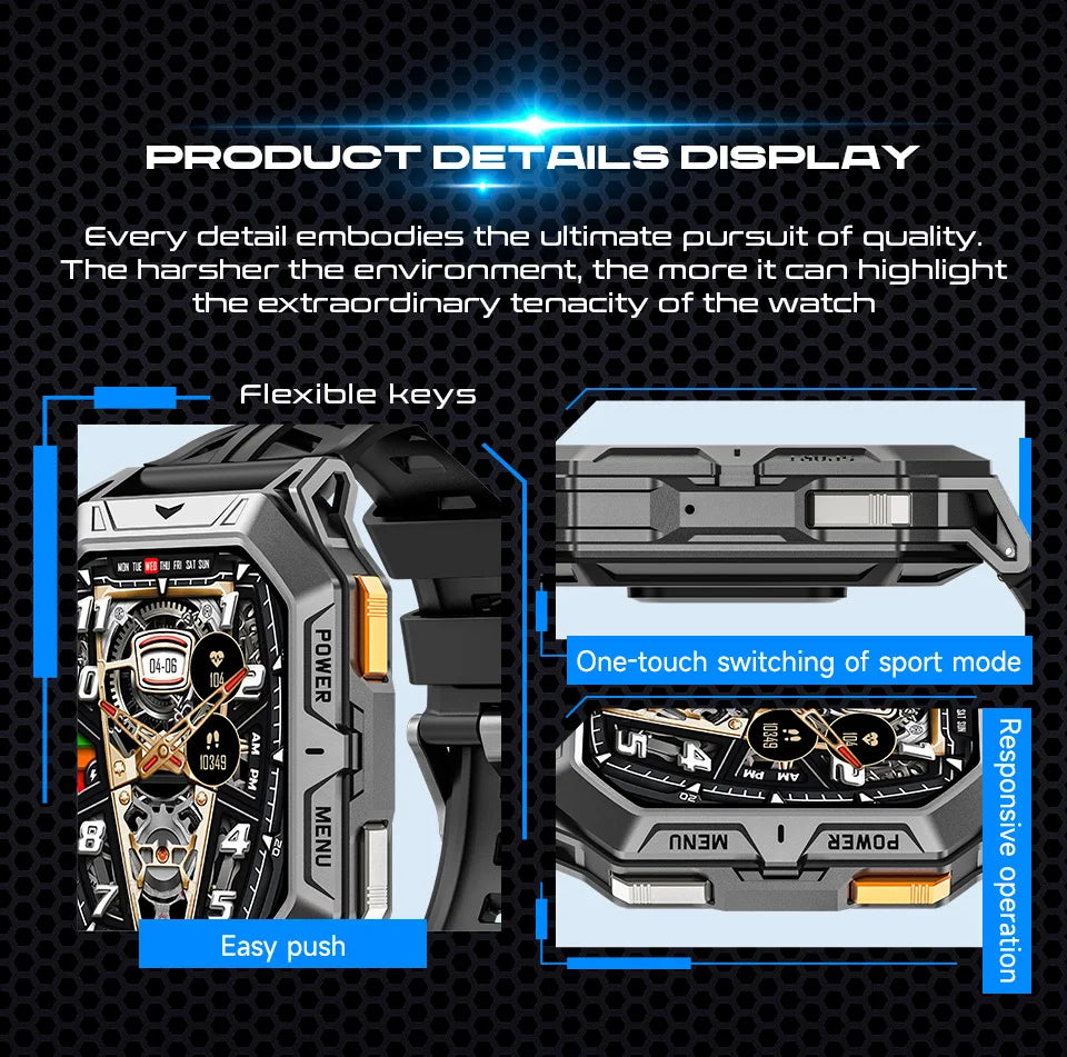 MISIRUN Smart Watch 1000mAh Battery 2.13 Inch AMOLED Screen Men Watch Compass 1ATM Waterproof Bluetooth Call Sports Smartwatch