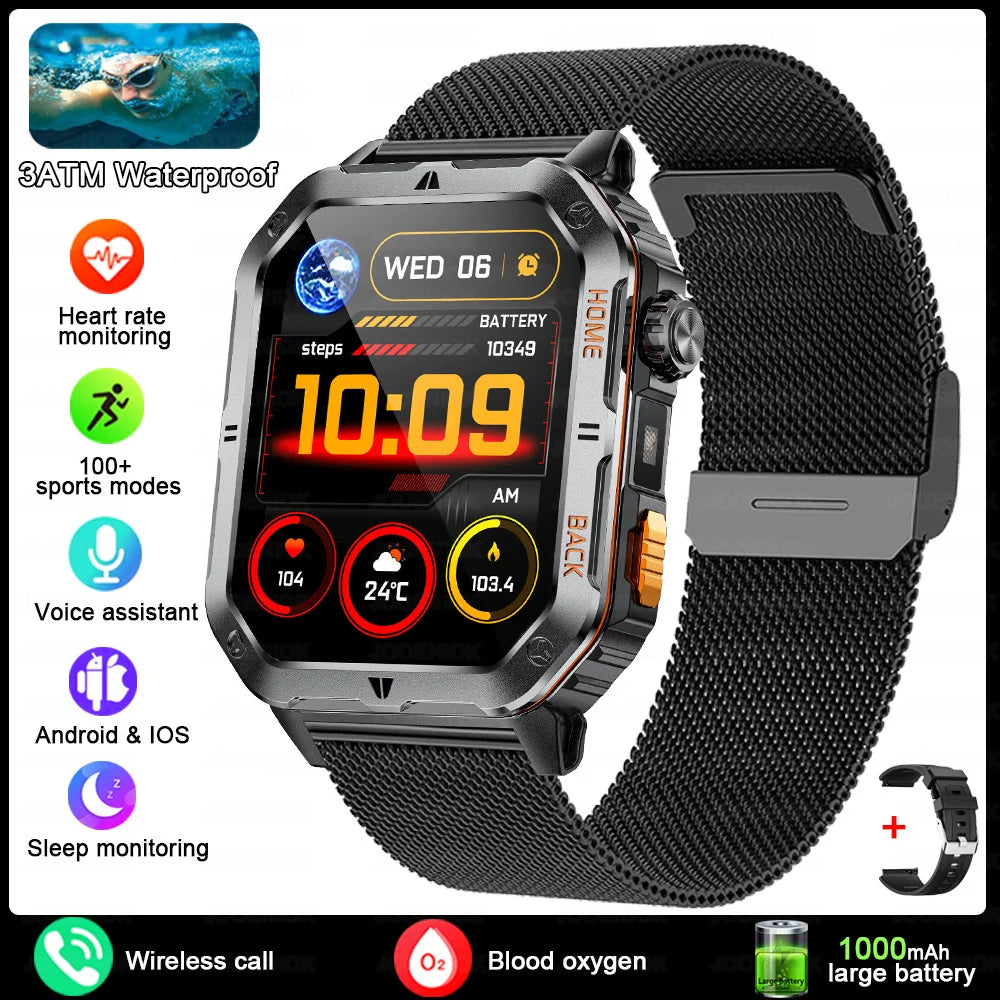 New 1000mAh Battery Outdoor Sports Smart Watch 2.01 inch HD Screen LED Flashlight Bluetooth Talking SmartWatches For Men Women