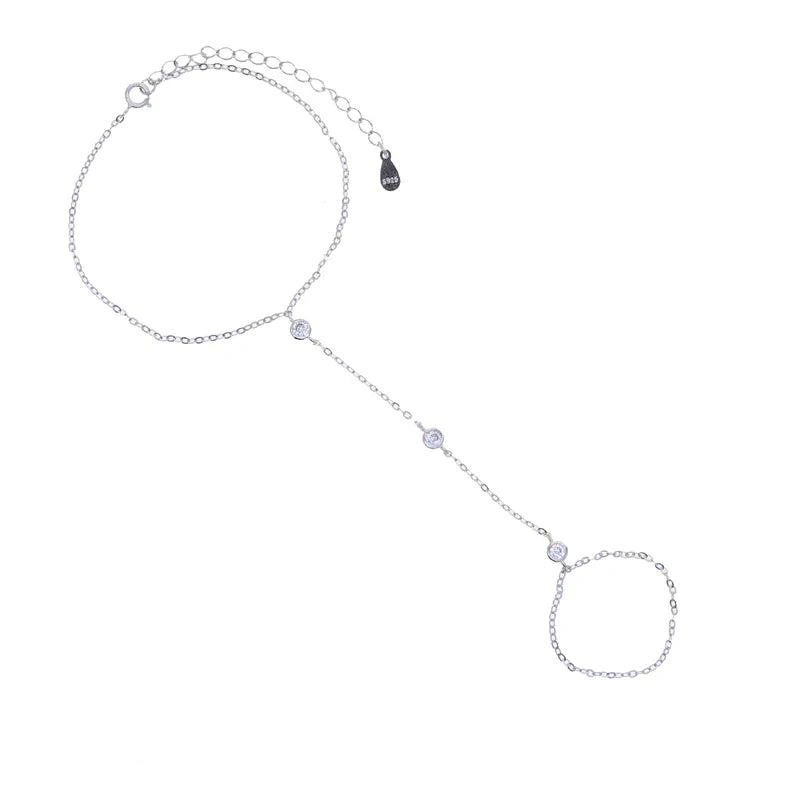 925 Sterling silver Fine Jewelry Geometric Round Bezel CZ Sparking Women Hand Chain Bracelet