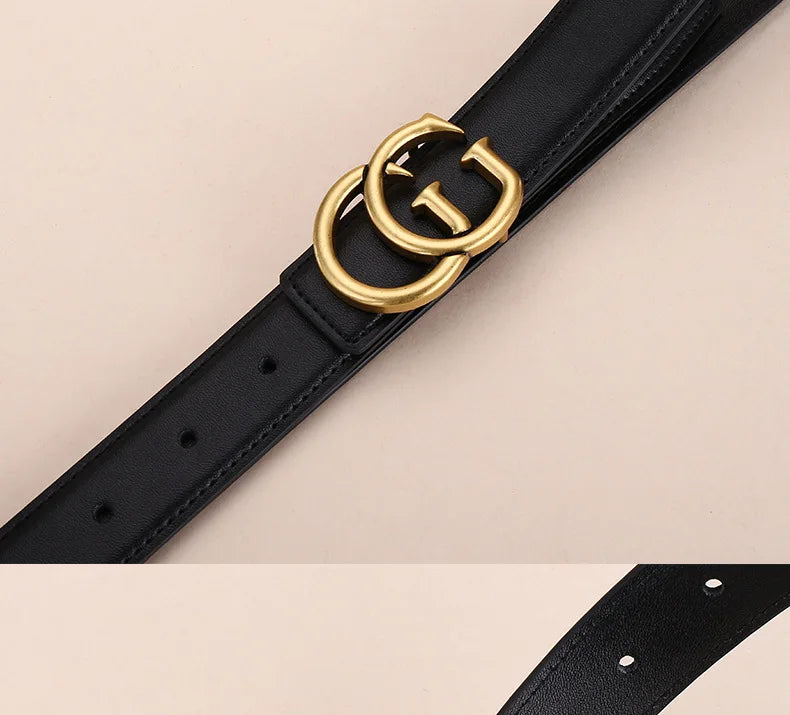 Women's leather belt with smooth buckle; simple and fashionable business belt for men; versatile belt for trousers