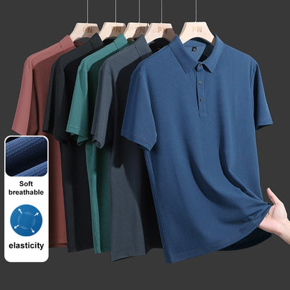 M-9XL Summer Polo Shirt Men New Breathable Mesh Ice Silk Quick-drying Short-sleeved T-shirt Elastic Sports Tops Men Clothing