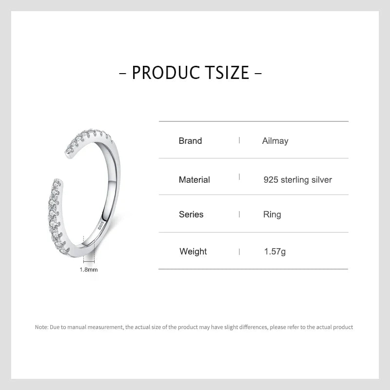 Ailmay 925 Sterling Silver Fashion Open Size Sparkling CZ Index Finger Ring For Women Classic Wedding Engagement Fine Jewelry