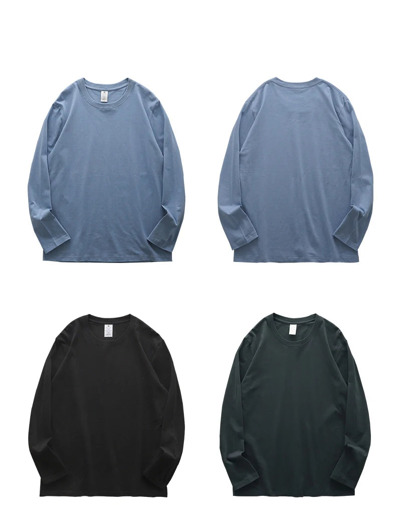 DUKEEN Men's 260G Long Sleeve T Shirts 2025 Spring Pure Cotton Solid Color Basic Crew-Neck Undershirt Men's Loose Tops 11 Color