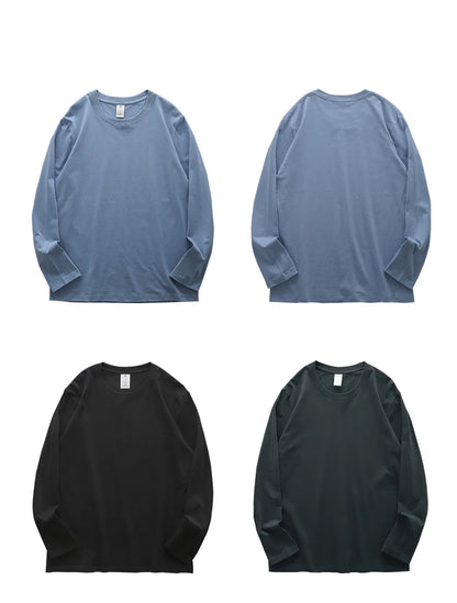 DUKEEN Men's 260G Long Sleeve T Shirts 2025 Spring Pure Cotton Solid Color Basic Crew-Neck Undershirt Men's Loose Tops 11 Color