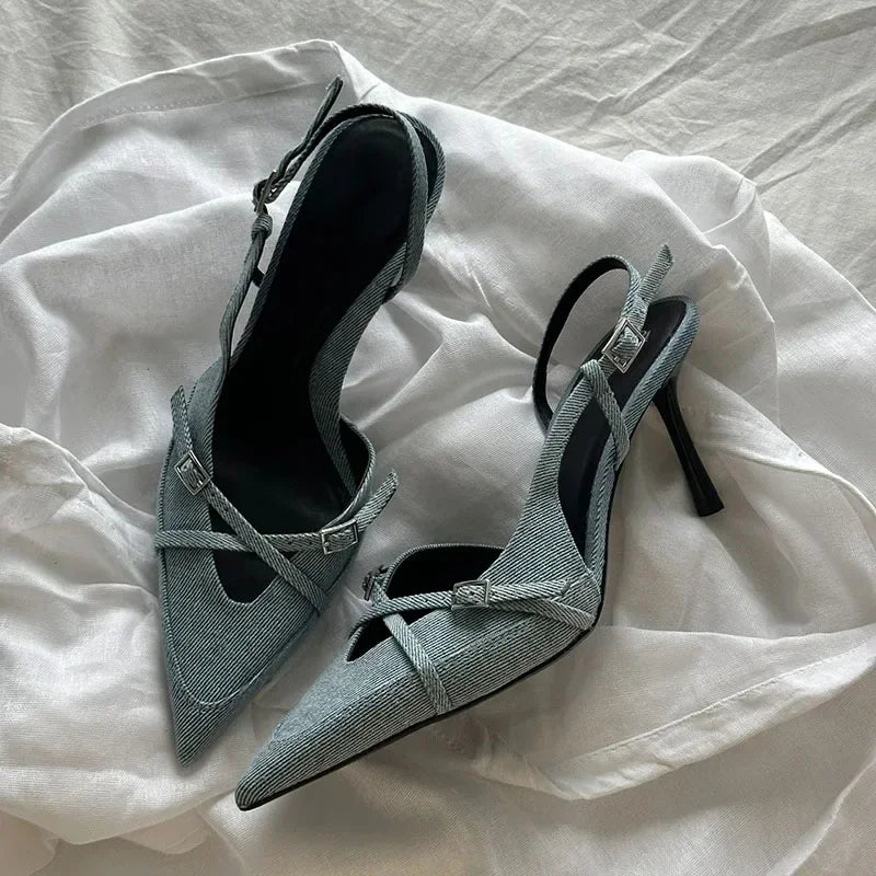 2024 Luxury Designer Summer Women Sandals Fashion Elegant Pointed Toe Singbacks Shoes Ladies Outdoor High Heel Sandalias