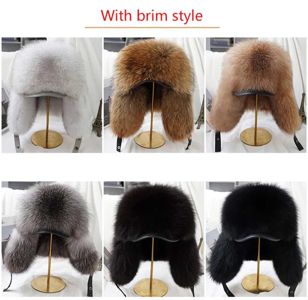 2025 Cap 100% Raccoon Dog Full Fur Fox Fur Hat Men's Fur Ear Protection Winter Thickened and Warm Russian Hat Men's Trend