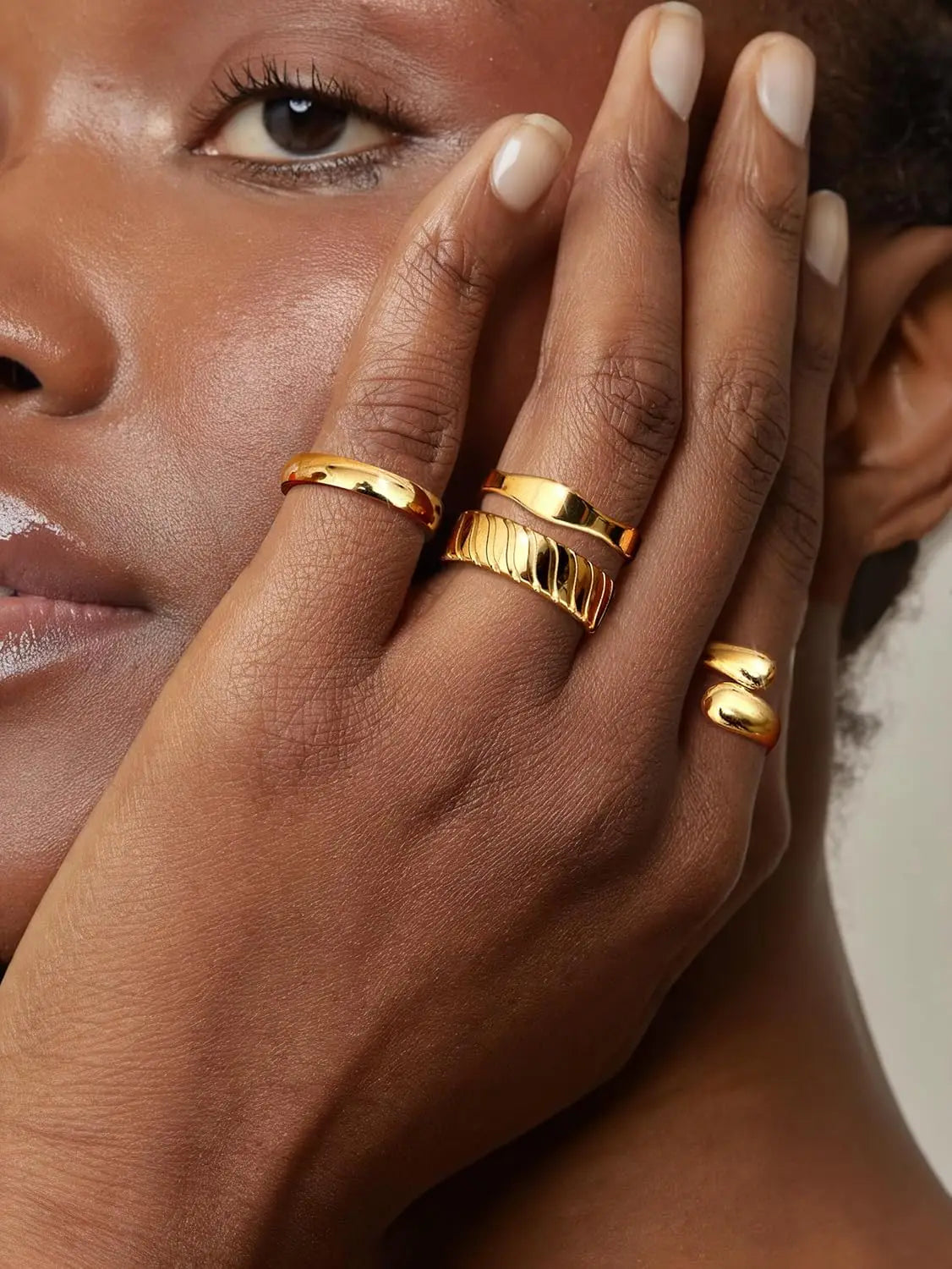 4Pcs Chunky 14K Gold Plated Rings for Women Non Tarnish Statement Rings Set Fashion Stackable Ring Trendy Waterproof Rings Jewel