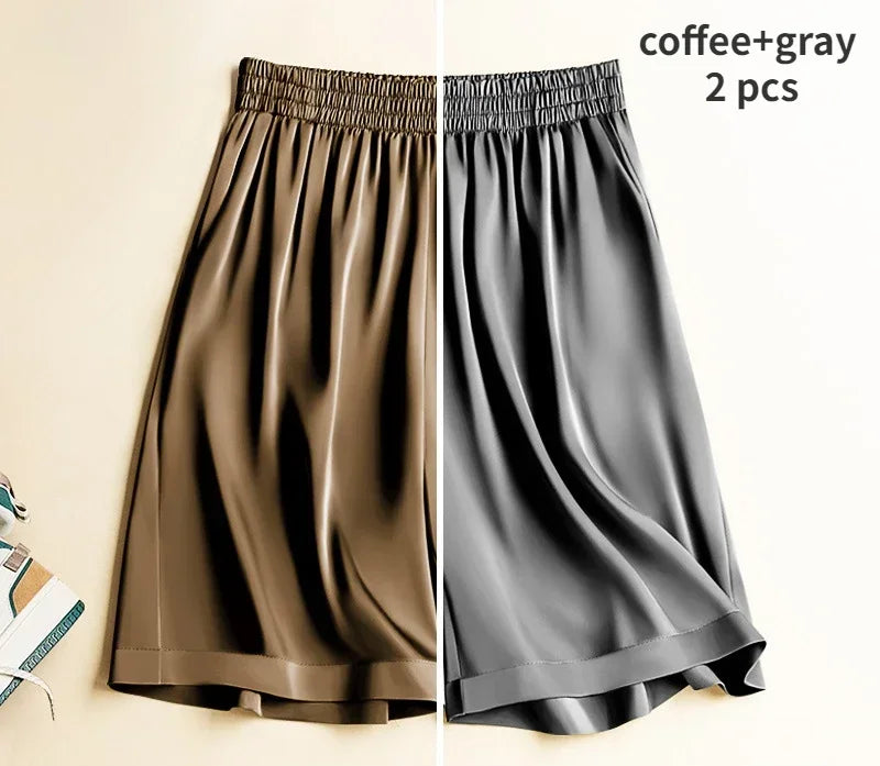 High Waist Ice Silk Acetate Shorts Pants Women's Summer Thin Satin Cropped Pants Casual Loose Plus Size Pajamas Women Shorts