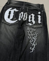 Hip hop letter printed high waisted baggy jeans womens y2k goth Harajuku fashion