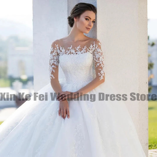 White Bridesmaid Dresses: Wedding Dresses Bridal Gown Round Neck Long Sleeves