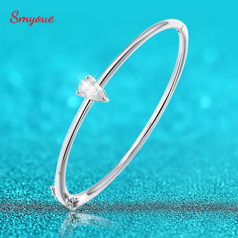 Smyoue 1CT Pear Cut Certified Moissanite Bangles for Women 100% S925 Solid Silver Lab Diamond Bracelets Birthday Gift Jewelry