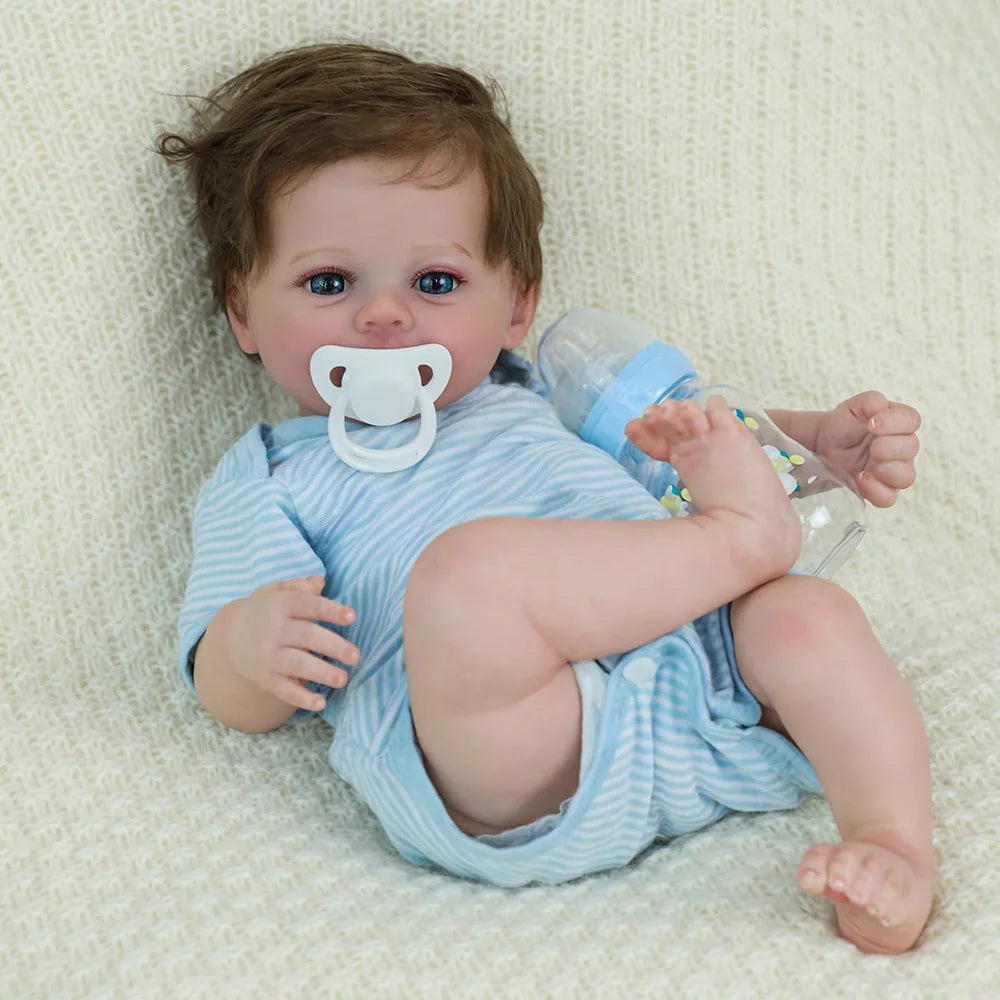 45cm Lifelike Baby Dolls Alive Reborn Babies Like Real Silicone Vinyl Full Body Boy Realistic Newborn Rooted Hair Doll Gifts