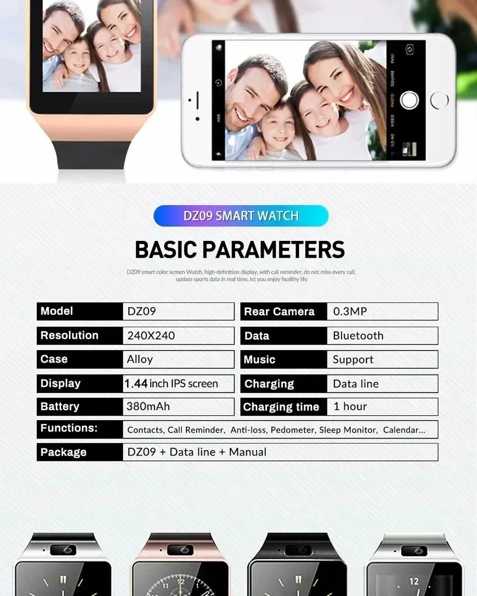 Premium Digital Touch Screen Smart Watch DZ09 Bracelet Camera Bluetooth SIM Card Phone Watch Reloj Mujer Android IOS