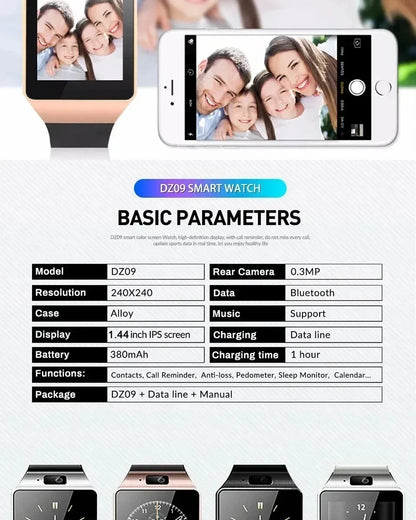 Premium Digital Touch Screen Smart Watch DZ09 Bracelet Camera Bluetooth SIM Card Phone Watch Reloj Mujer Android IOS